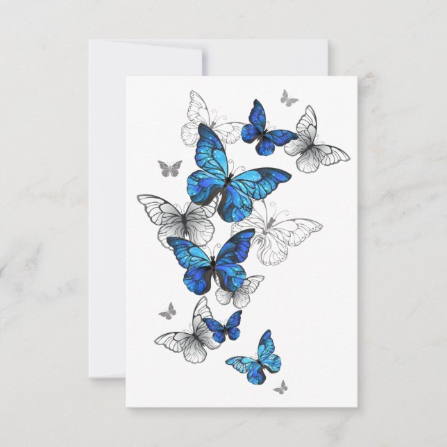 Faire-part Papillons volants bleus Morpho (Devant)