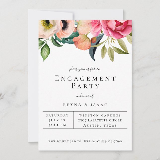 Faire-part Parti d'engagement Bohemian Blooms (Devant)