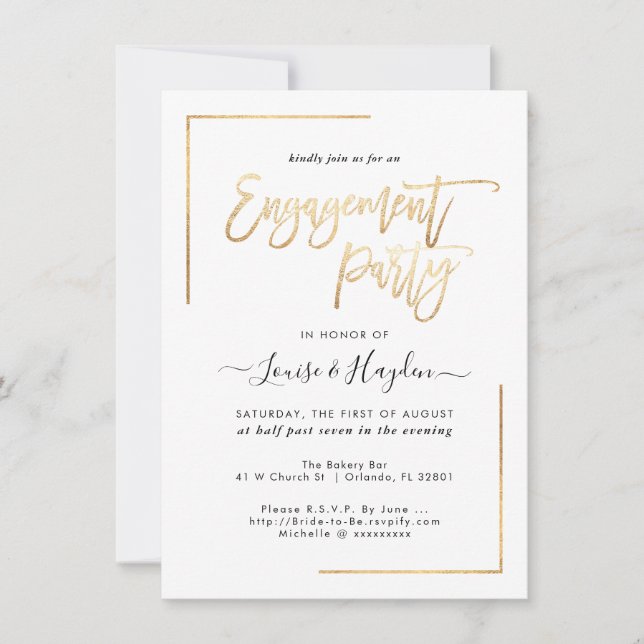 Faire-part Partie d'engagement, Moderne Faux Gold (Devant)