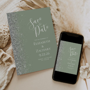 Faire-part Parties scintillant d'argent moderne Sage Green En