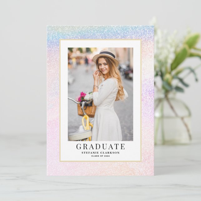 Faire-part Parties scintillant Holographique Rainbow Diplôme  (Debout devant)