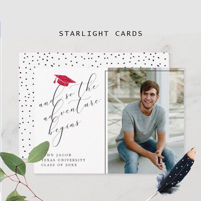 Faire-part Parties scintillant rouge Casquette avec devis pho (Créateur téléchargé)