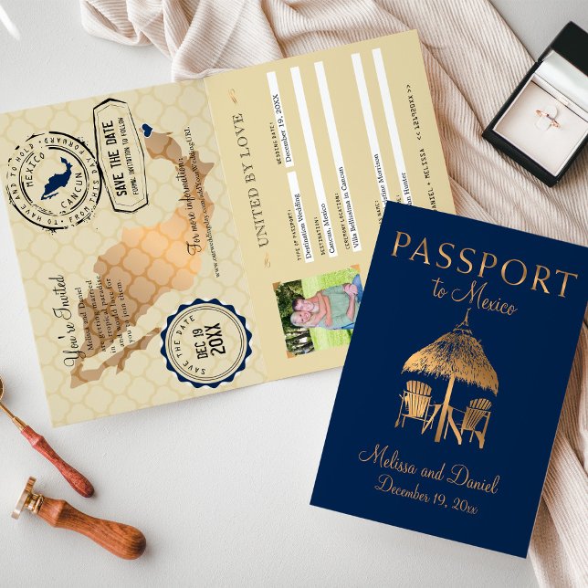 Faire-part Passeport de Cancun au Mexique Enregistrer la date (Créateur téléchargé)