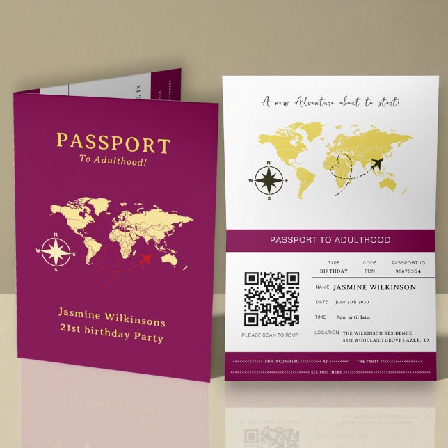 Faire-part Passport to Adulthood girls 21st birthday (Créateur téléchargé)