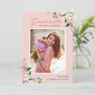 Faire-part Pastel Chic Floral Blushing Girl Photo Graduation