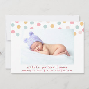 Faire-part Pastel Confetti Points Photo Collage Fille Naissan