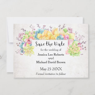 Faire-part Pastel Floral Succulents Enregistrer la date