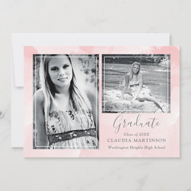 Faire-part Pastel Pink Aquarelle Laver Multi-Photo Graduation (Devant)