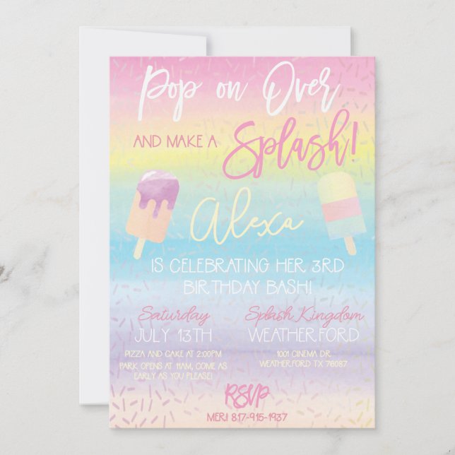 Faire-part Pastel Popsicle fête d'anniversaire (Devant)