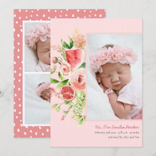 Faire-part pastèque rose   Naissance florale moderne