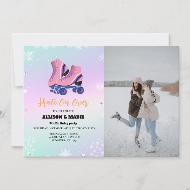 Faire-part Patinage sur glace Patinage hivernal jumeau d'anni (Devant)