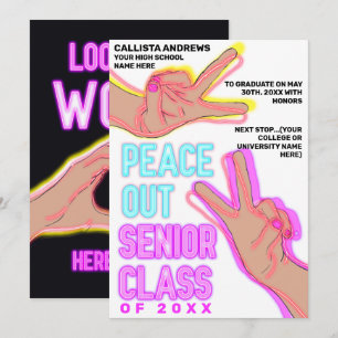 Faire-part Peace Out School Pink Neon Lumières Graduation