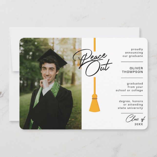 Faire-part Peace Out Yellow Tassel Photo Graduation (Devant)