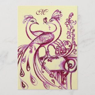 Faire-part PEACOCKS IN LOVE MONOGRAM 2 or rose rouge