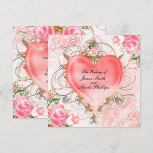 Faire-part pêche à coeur floral élégant ornemental