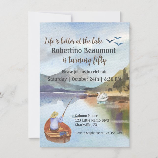 Faire-part Pêche à l'aquarelle à la fête du 50e anniversaire  (Devant)