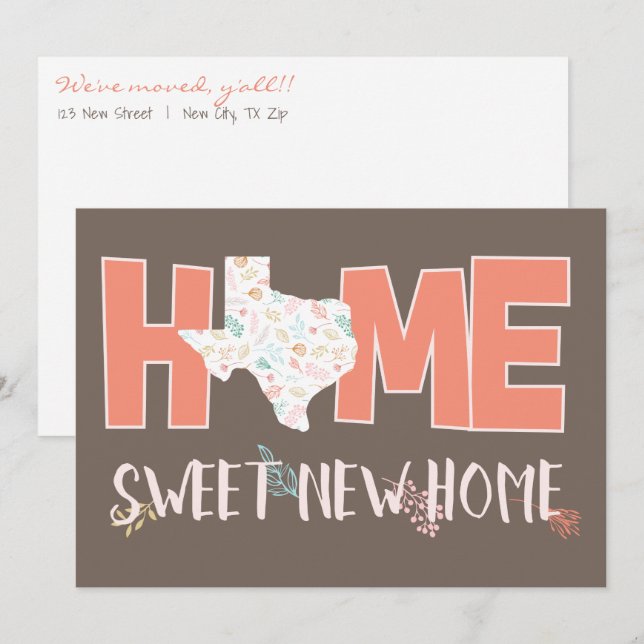 Faire-part Pêche & Brown Home, Sweet New Home - Texas (Devant / Derrière)