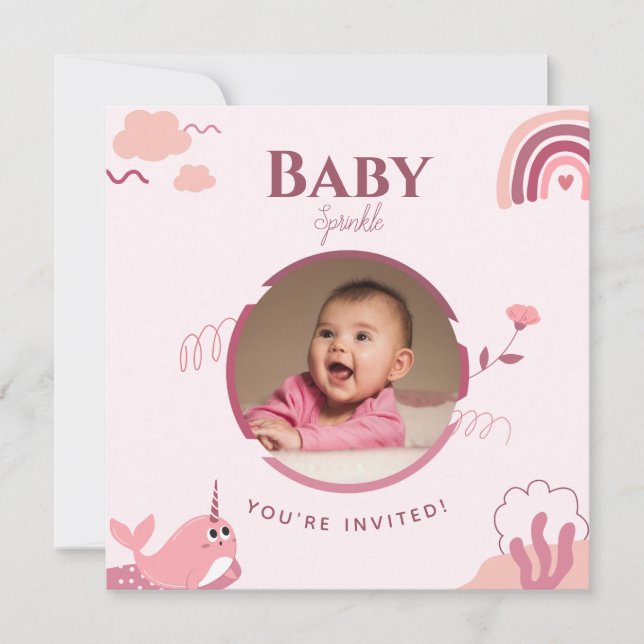 Faire-part personnalisable Baby Sprinkle Fleurs Bé (Devant)