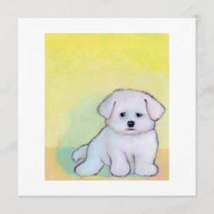 Faire-part Petit art blanc de chien dessinant le chiot