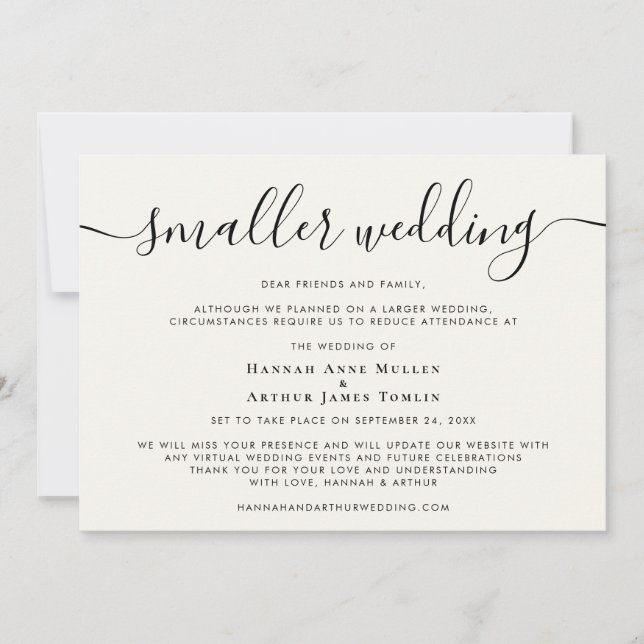 Faire-part Petit Script de Mariage Réduit Crème (Devant)