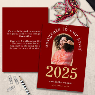 Faire-part Photo Arc moderne 2024 Grad Gold Maroon Graduation