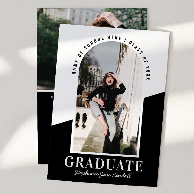 Faire-part Photo Arch moderne noir & blanc Graduation (Créateur téléchargé)