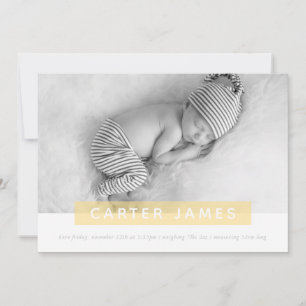 Faire-part PHOTO BÉBÉ MODERNE simple joli panneau jaune