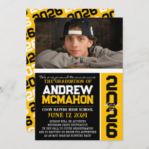 Faire-part photo Black & Gold Modern Graduation