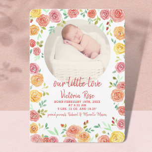 Faire-part Photo circulaire Aquarelle florale Naissance