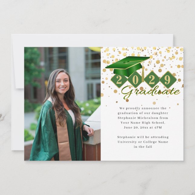 Faire-part Photo Classic Green Gold Graduation (Devant)