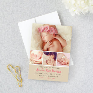 Faire-part Photo Collage de bébé rose doux