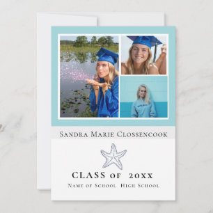 Faire-part Photo Collage Nautique Turquoise Blue Starfish dip