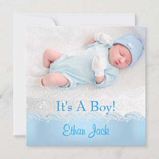 Faire-part Photo d'annonce de nouveau bébé garçon bleu