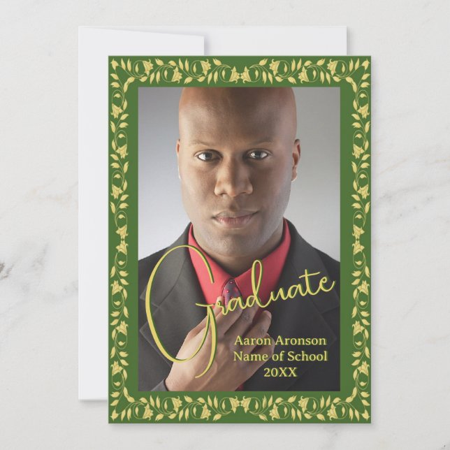 Faire-part photo de diplôme Green et Gold Ivy (Devant)