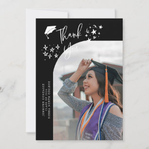 Faire-part Photo de diplômé noir Étoiles de remerciement fant