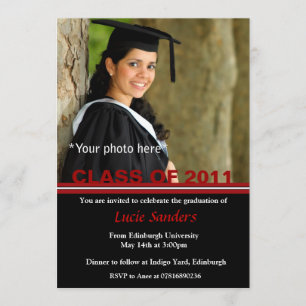 Faire-part photo de diplôme rouge et noir
