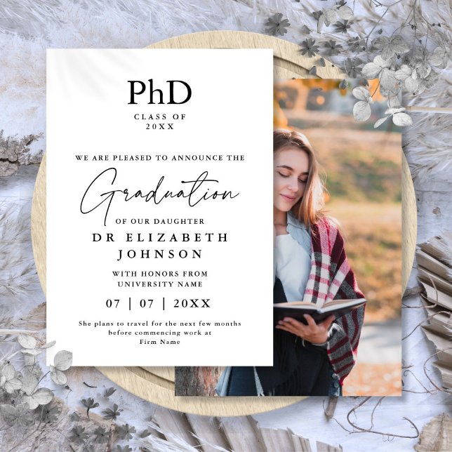 Faire-part photo de doctorat moderne (Modern PhD Degree Photo Announcement)