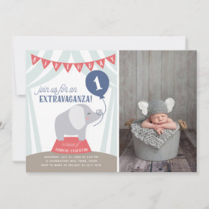 Faire-part Photo de fantaisie d'anniversaire d'éléphant de