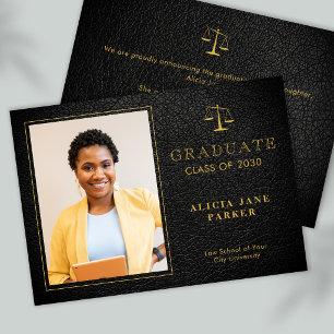 Faire-part Photo de fin d'études en droit noir et or 2023