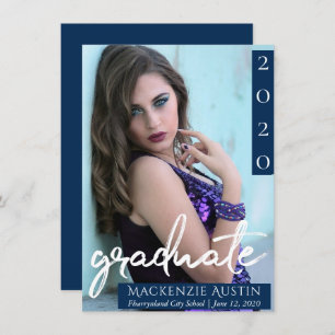 Faire-part Photo de fin d'études   Marine Script Dark Blue Ke