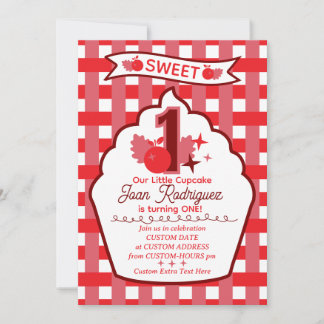 Faire-Part Photo de Gingham pour le Premier Annive