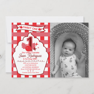 Faire-Part Photo de Gingham pour le Premier Annive