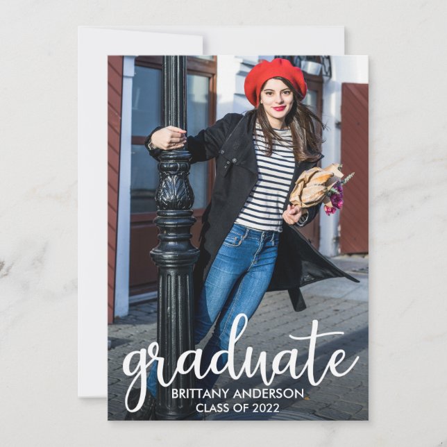 Faire-part photo de graduation de script moderne (Devant)