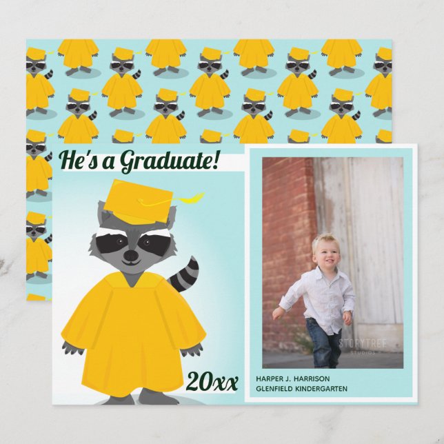 Faire-part photo de graduation en bleu jaune Racco (Devant / Derrière)