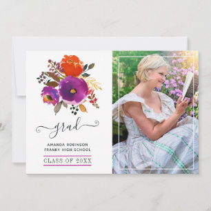 Faire-part Photo de graduation florale violette et orange