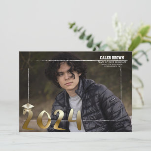 Faire-part photo de graduation Gold Border Grad