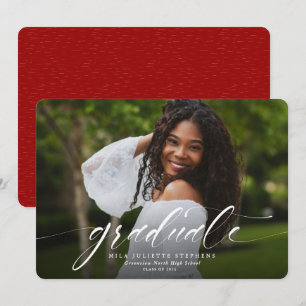 Faire-part photo de graduation rouge simple