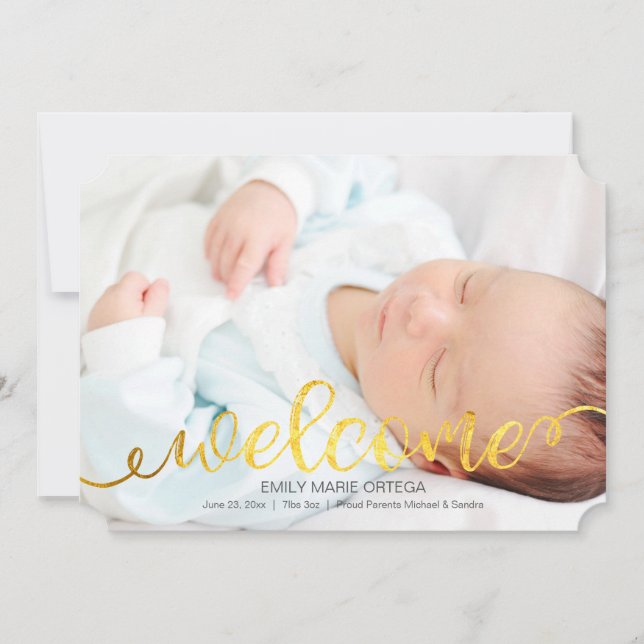 Faire-part photo de naissance de bébé manuscrit or (Devant)