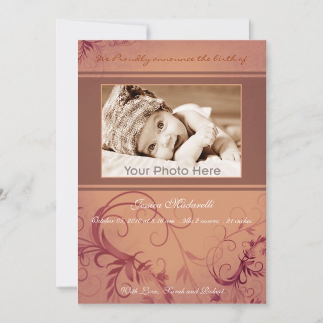 Faire-part photo de naissance d'une petite fille d (Devant)