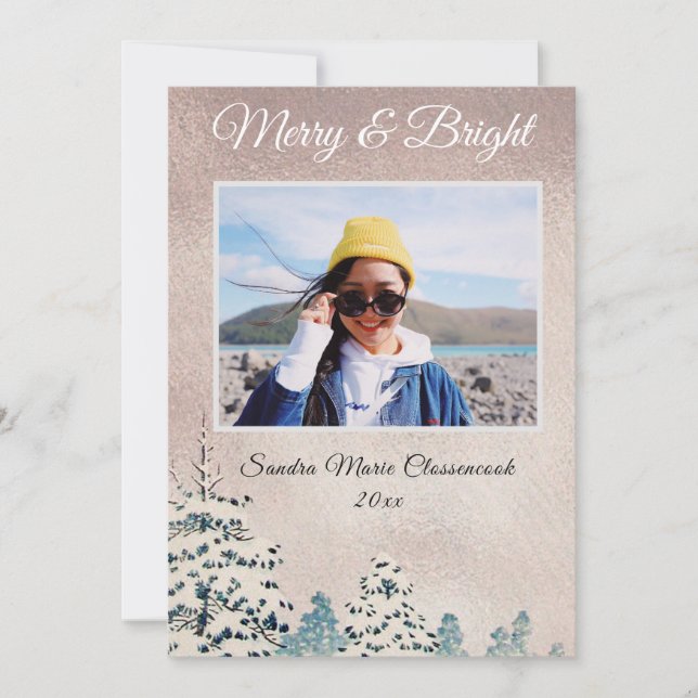 Faire-part Photo de Noël Rose minimaliste moderne (Devant)